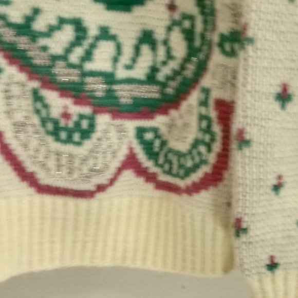 Vintage Cricket Lane Women's L Pullover Sweater White, Green & Pink w/ Sparkles - Picture 4 of 11
